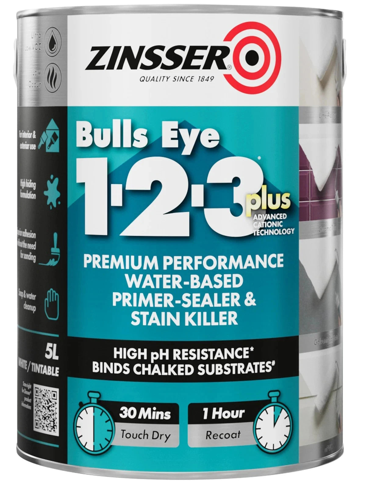 Zinsser Bulls Eye 123 Plus Primer Sealer & Stain Killer - White 1L