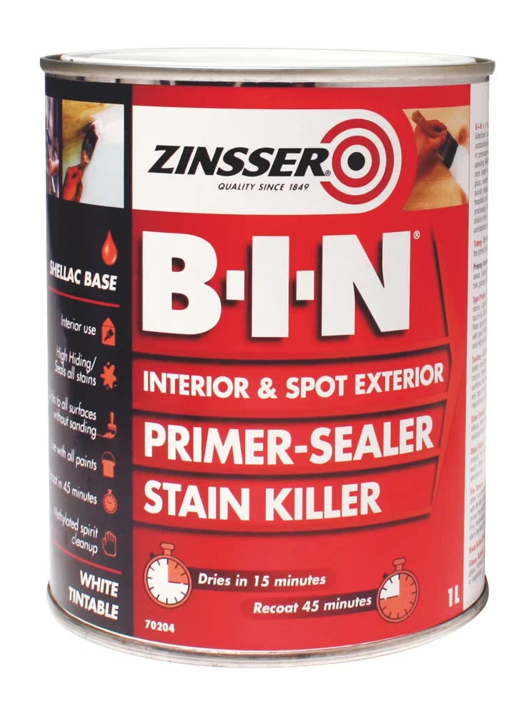 Zinsser B-I-N White Matt Stain Block Interior Multi Surface Primer 1L/500ml