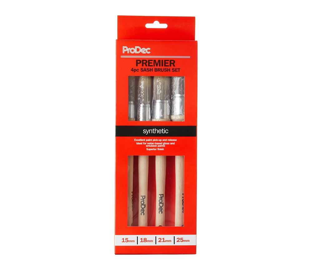 ProDec 4 Peice Pointed Sash Brush Set Synthetic Filaments Fine Finish